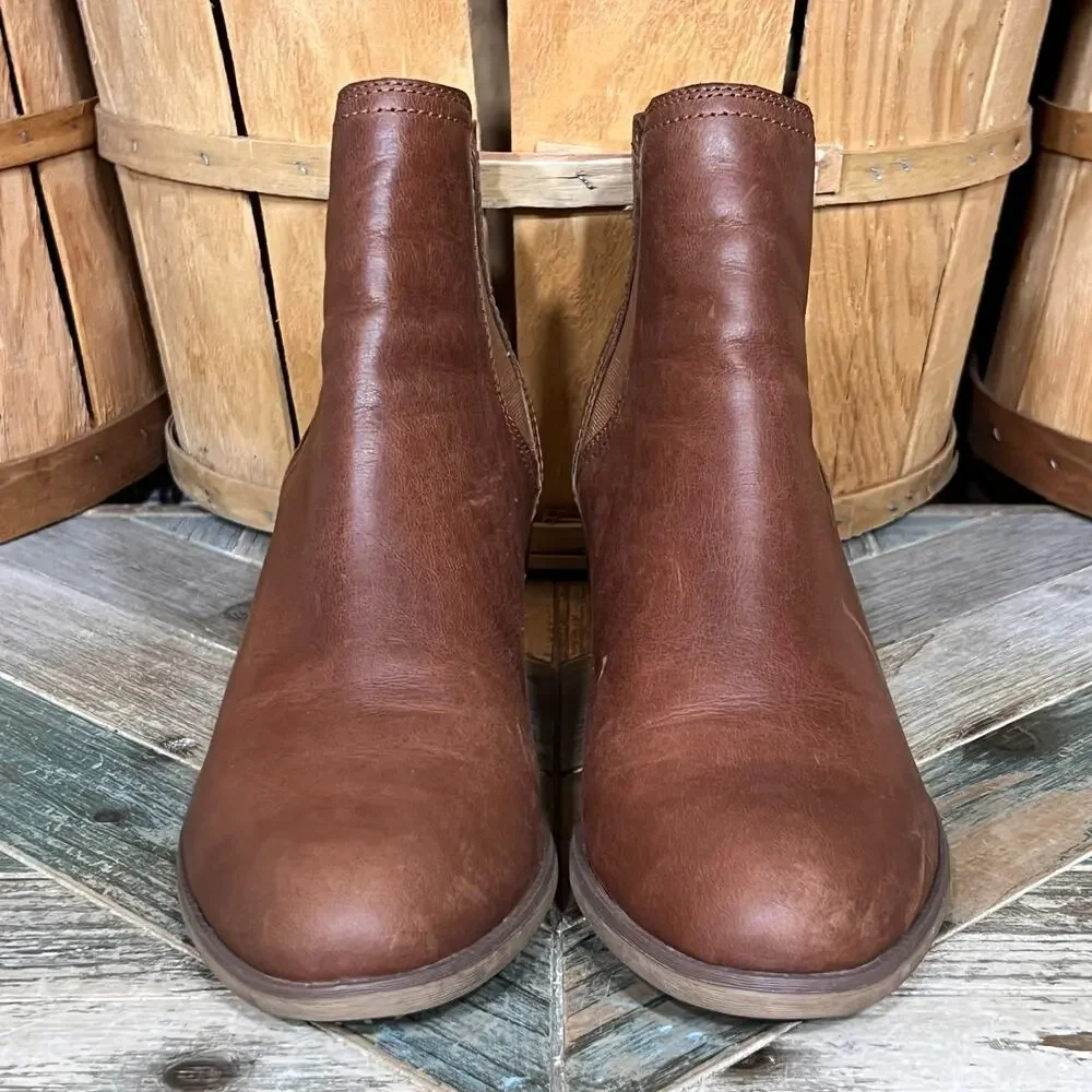 Timberland Brynlee Park Brown Leather Block Heel Pull On Ankle Boots Womens 11